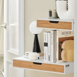 Sobuy Étagère Murale avec Tiroir - Étagère Flottante Moderne Blanche & Nature* Armoire De Salle De Bains