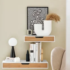 Sobuy Étagère Murale avec Tiroir - Étagère Flottante Moderne Blanche & Nature* Armoire De Salle De Bains