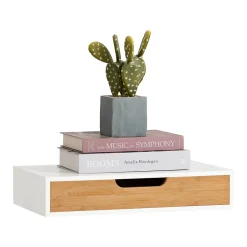Sobuy Étagère Murale avec Tiroir - Étagère Flottante Moderne Blanche & Nature* Armoire De Salle De Bains