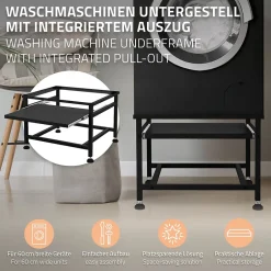 Ml-Design Socle de machine à laver avec étagère extensible base sèche-linge en acier noir* Etendoir À Linge