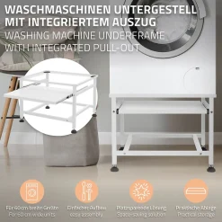 Ml-Design Socle de machine à laver avec étagère extensible base sèche-linge en acier blanc