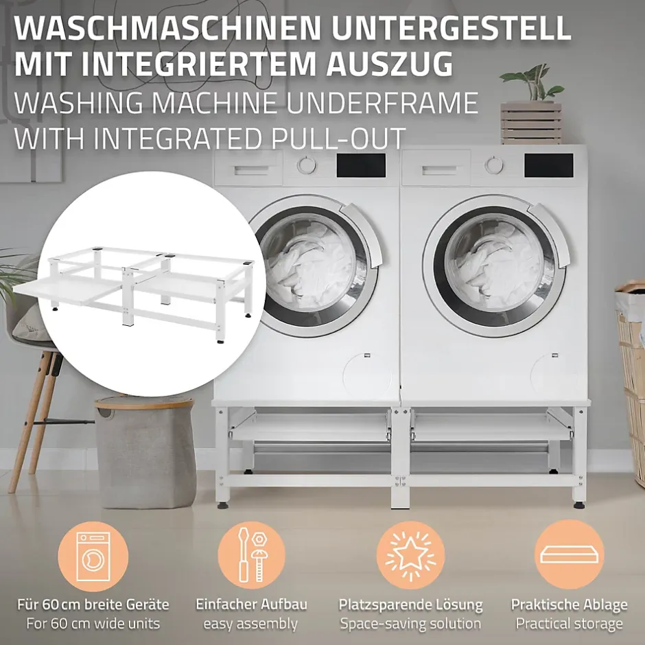 Ml-Design Socle machine à laver double avec étagère base sèche-linge blanc 150 kg/support* Etendoir À Linge