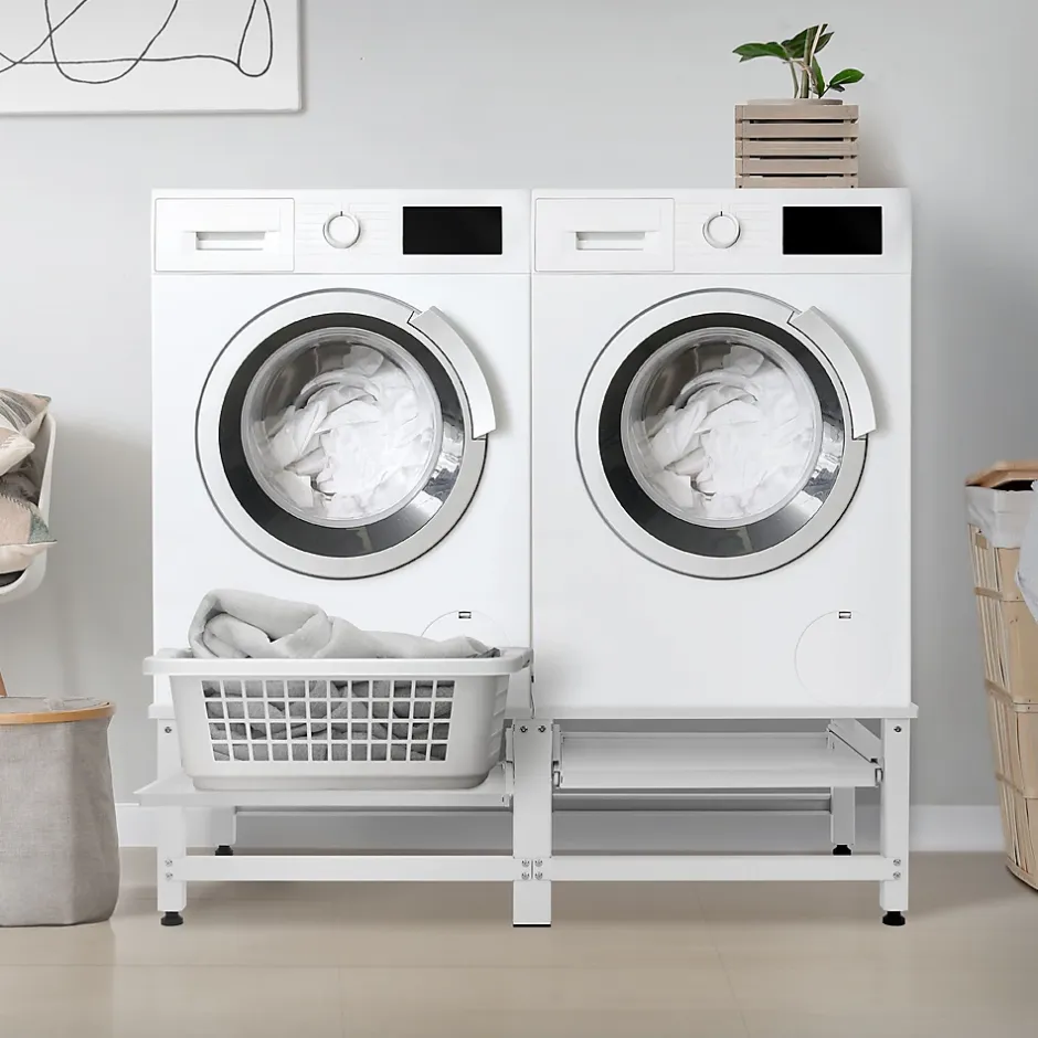 Ml-Design Socle machine à laver double avec étagère base sèche-linge blanc 150 kg/support* Etendoir À Linge