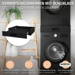 Ml-Design Socle pour machine à laver en acier noir accessoire avec tiroir 60,5x54x15 cm* Etendoir À Linge