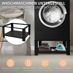 Ml-Design Socle pour machine à laver en acier noir accessoire avec étagère 63x54x32 cm* Etendoir À Linge