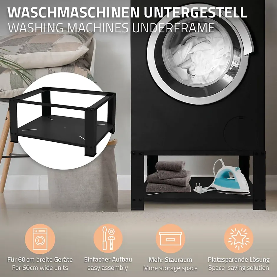 Ml-Design Socle pour machine à laver en acier noir accessoire avec étagère 63x54x32 cm* Etendoir À Linge