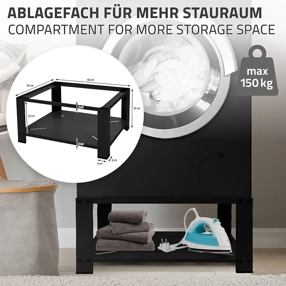Ml-Design Socle pour machine à laver en acier noir accessoire avec étagère 63x54x32 cm* Etendoir À Linge