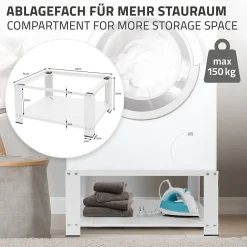 Ml-Design Socle pour machine à laver en acier blanc accessoire avec étagère 63x54x32 cm