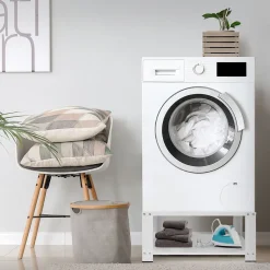Ml-Design Socle pour machine à laver en acier blanc accessoire avec étagère 63x54x32 cm