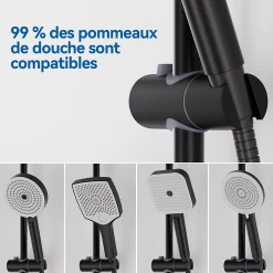 Sofetiy Max Barre de douche en acier inoxydable - Kit complet avec coulisseau rond et fixations chromées