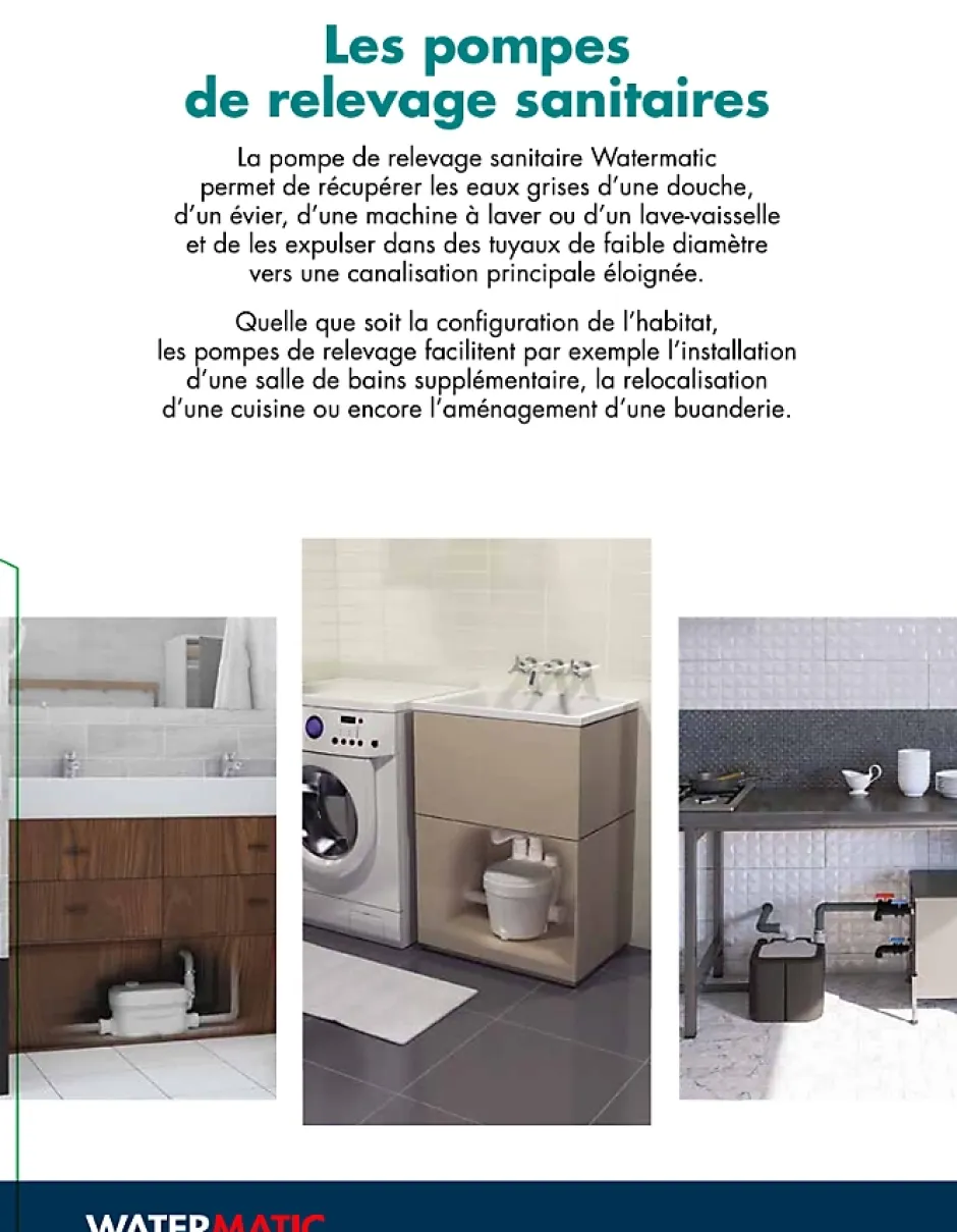 Watermatic Superbroyeur 4 entrées pompe de relevage intégrée WD1000 évacuation de 1 évier+1 lavabo+1 douche+1 machine à laver