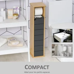 Homcom Support papier toilette - porte-papier toilette - armoire pour papier toilette - 2 niveaux + sortie papier MDF gris bambou
