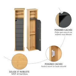 Homcom Support papier toilette - porte-papier toilette - armoire pour papier toilette - 2 niveaux + sortie papier MDF gris bambou