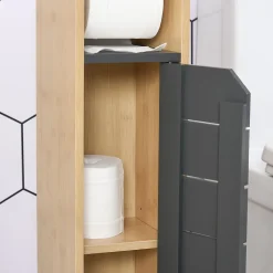 Homcom Support papier toilette - porte-papier toilette - armoire pour papier toilette - 2 niveaux + sortie papier MDF gris bambou