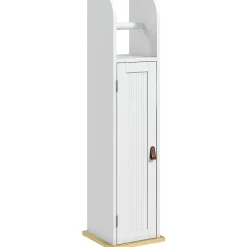 kleankin Support papier toilette - porte-papier toilette - armoire pour papier toilette - porte, 2 étagères, sortie papier blanc bois clair* Meuble Wc