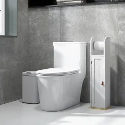 kleankin Support papier toilette - porte-papier toilette - armoire pour papier toilette - porte, 2 étagères, sortie papier blanc bois clair* Meuble Wc