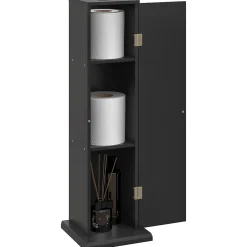 Homcom Support papier toilette - porte-papier toilette - armoire pour papier toilette - 3 niveaux + sortie papier MDF noir* Meuble Wc