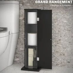 Homcom Support papier toilette - porte-papier toilette - armoire pour papier toilette - 3 niveaux + sortie papier MDF noir* Meuble Wc