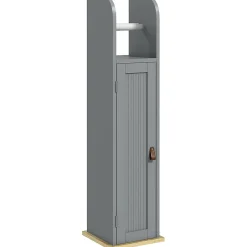 kleankin Support papier toilette - porte-papier toilette - armoire pour papier toilette - porte, 2 étagères, sortie papier gris bois clair