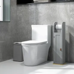 kleankin Support papier toilette - porte-papier toilette - armoire pour papier toilette - porte, 2 étagères, sortie papier gris bois clair
