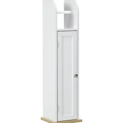 kleankin Support papier toilette - armoire pour papier toilette - porte, 2 étagères, sortie papier blanc bois clair