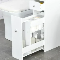 Homcom Support papier toilette - porte-papier toilette - armoire pour papier toilette - 2 tiroirs, coffre - MDF blanc