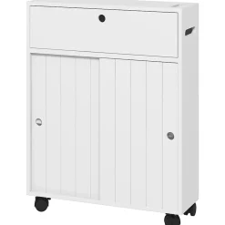 kleankin Support papier toilette sur roulettes - armoire papier toilette - 2 portes coulissantes, étagère, 2 compartiments fermés - blanc* Meuble Wc