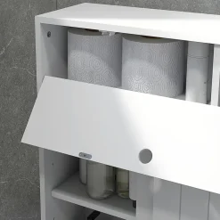 kleankin Support papier toilette sur roulettes - armoire papier toilette - 2 portes coulissantes, étagère, 2 compartiments fermés - blanc* Meuble Wc