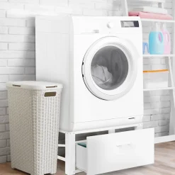 IDMarket Support pour machine à laver 63 x 54 cm socle réhausseur en métal avec tiroir