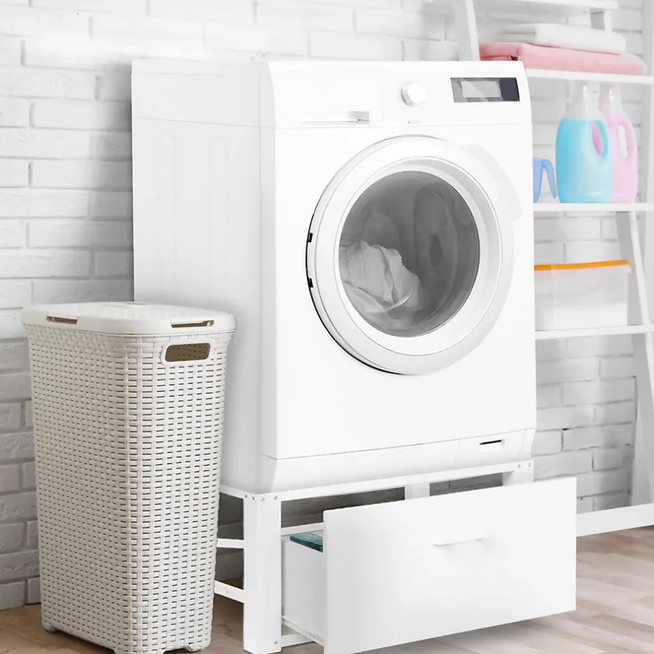 IDMarket Support pour machine à laver 63 x 54 cm socle réhausseur en métal avec tiroir