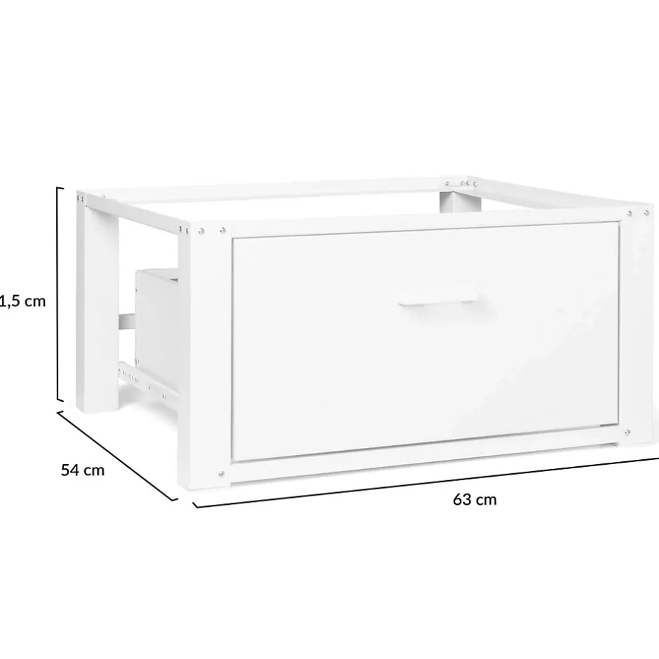 IDMarket Support pour machine à laver 63 x 54 cm socle réhausseur en métal avec tiroir