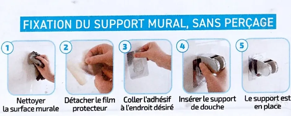 MTK Support universel pour douchette adhésif en ABS chromé,
