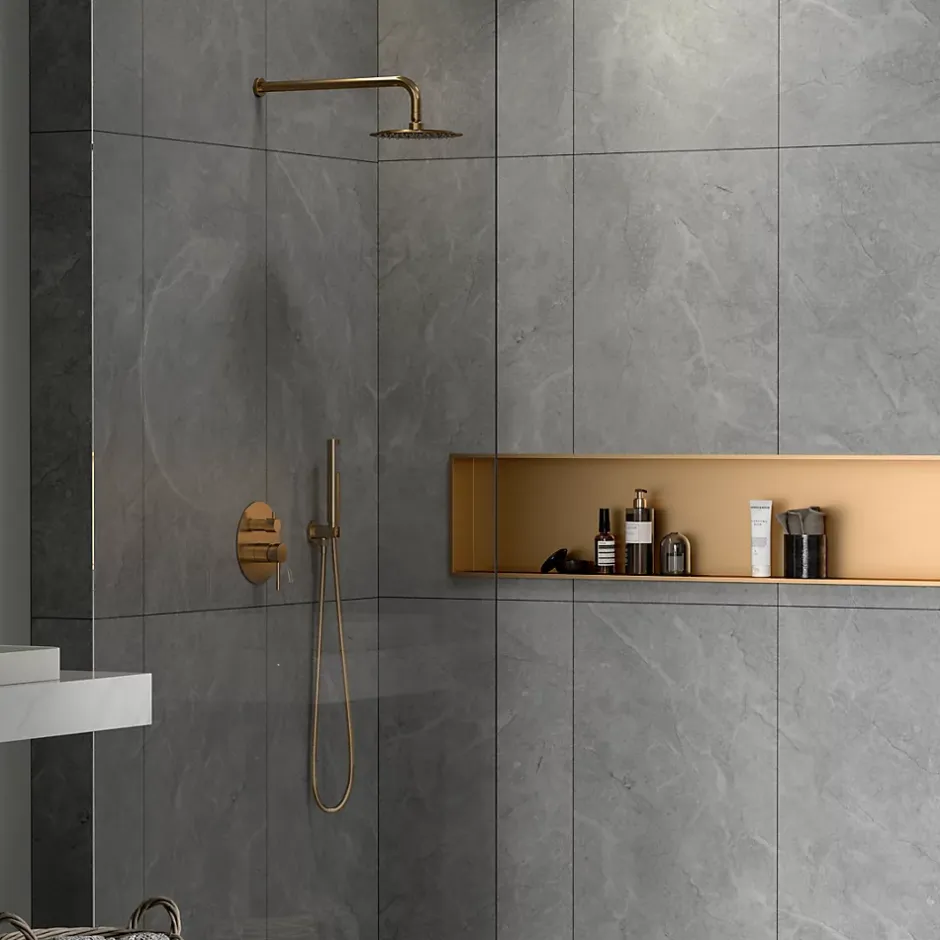 Swiss Aqua Technologies Aurum Niche de Douche à encastrer, Acier Inoxydable 304, 120x28x10cm, Cuivre brossé PVD (SATAURN12128BRG)* Etagère Salle De Bains