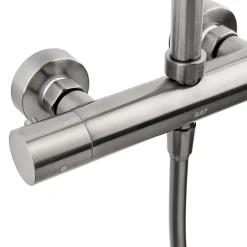 Swiss Aqua Technologies Aurum colonne de douche avec mitigeur thermostatique + douche de tête + douchette à main, métal brossé* Colonne De Douche Hydromassante