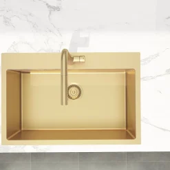 Swiss Aqua Technologies Aurum Évier de cuisine encastrable inox 304, 1 bac , 68x45x21 cm, Or brossé PVD* Vasque À Encastrer