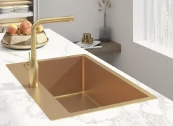 Swiss Aqua Technologies Aurum Évier de cuisine encastrable inox 304, 1 bac , 68x45x21 cm, Or brossé PVD* Vasque À Encastrer