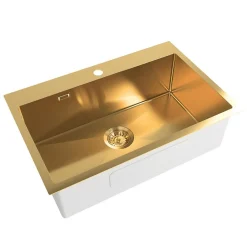Swiss Aqua Technologies Aurum Évier de cuisine encastrable inox 304, 1 bac , 68x45x21 cm, Or brossé PVD* Vasque À Encastrer