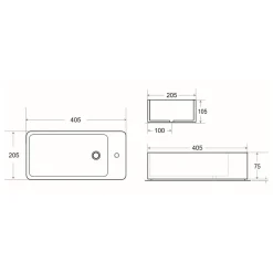 Swiss Aqua Technologies Brevis Lave-mains suspendu avec trou pour robinetterie à droite, 40,5x20,5x10,5cm (SATBRE4020SR)