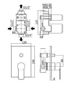 Swiss Aqua Technologies by Paffoni B-Way Set de finition de douche avec levier, 2 sorties, + Corps encastré inclus (SATBSBW215)* Colonne De Douche Sans Robinetterie