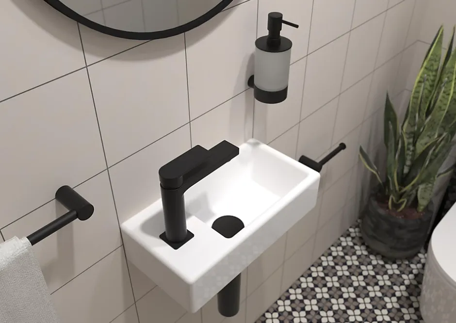 Swiss Aqua Technologies Brevis Lave-mains suspendu avec trou pour robinetterie à gauche, 40,5x20,5x10,5cm (SATBRE4020SL)* Lavabo