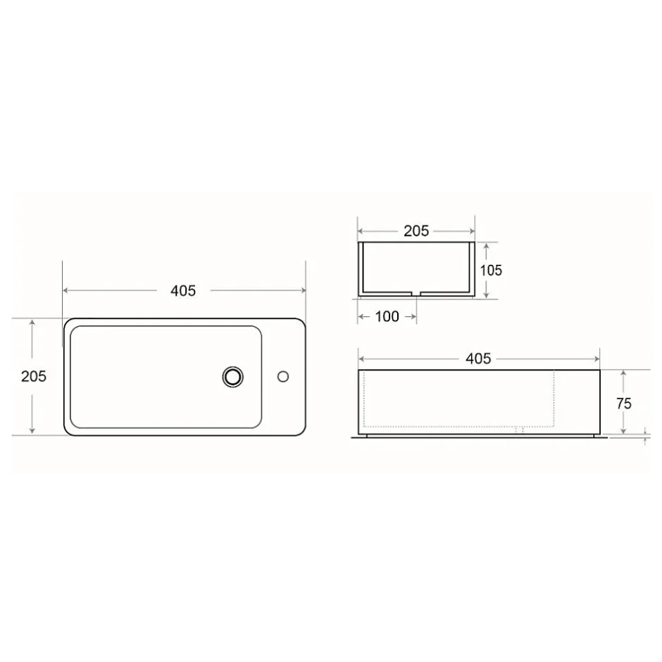 Swiss Aqua Technologies Brevis Lave-mains suspendu avec trou pour robinetterie à gauche, 40,5x20,5x10,5cm (SATBRE4020SL)* Lavabo