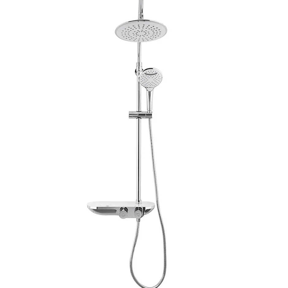 Swiss Aqua Technologies Colonne douche, Douchette 3 jets, mitigeur thermostatique, Barre réglable en hauteur, Chrome/Blanc