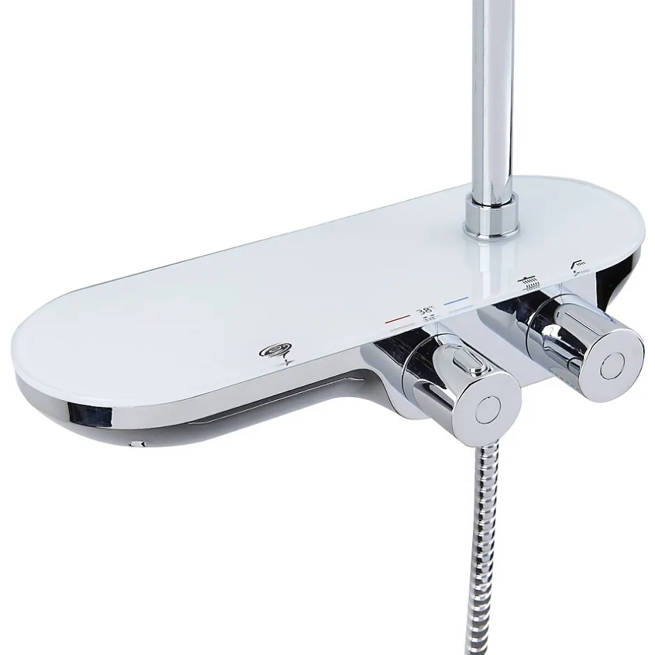 Swiss Aqua Technologies Colonne douche, Douchette 3 jets, mitigeur thermostatique, Barre réglable en hauteur, Chrome/Blanc