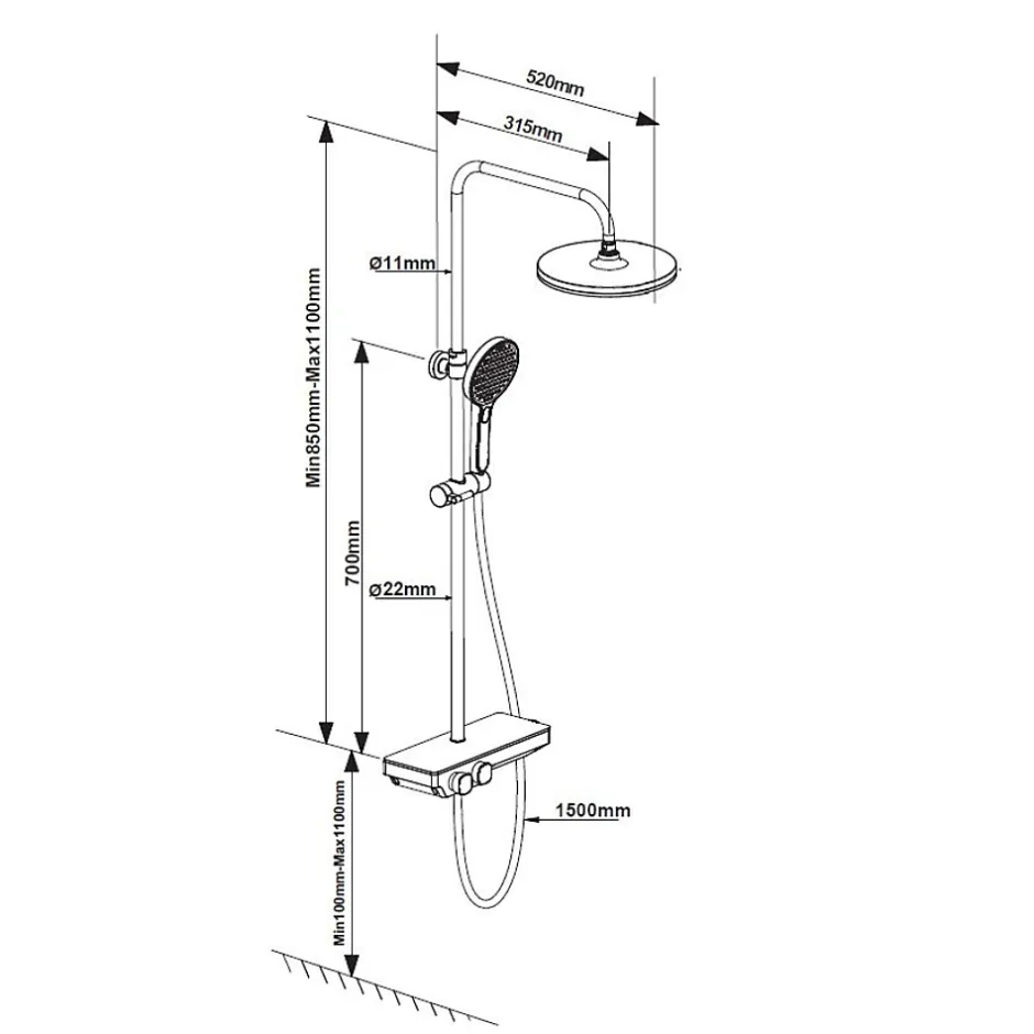 Swiss Aqua Technologies Colonne de douche + Mitigeur thermostatique + Douche de tête + Douchette 3 jets + Tablette, noir mat* Colonne De Douche Thermostatique