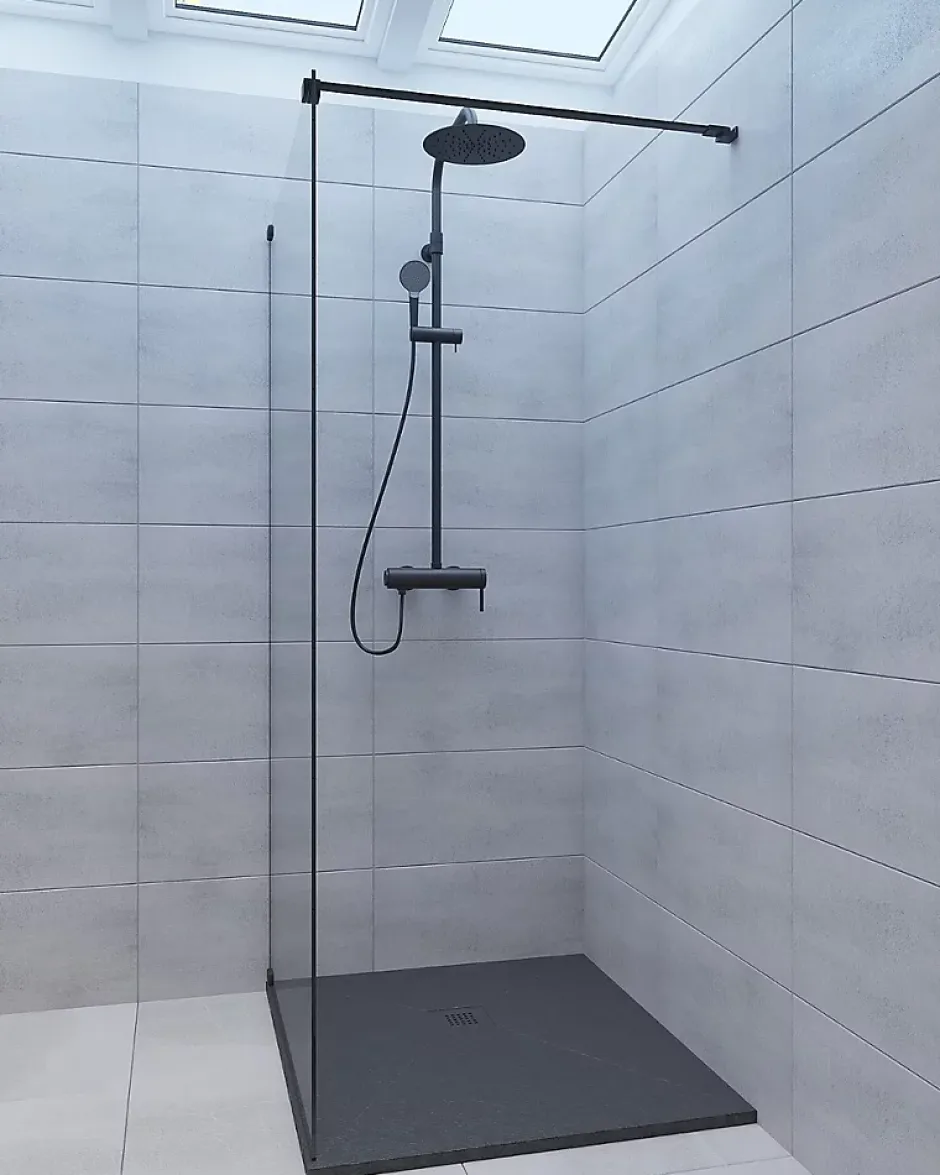 Swiss Aqua Technologies Colonne de douche avec mitigeur mécanique + Douche de tête 200mm + Douchette 3 jets, Noir mat (SATSSPKC)* Colonne De Douche Mécanique