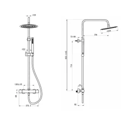 Swiss Aqua Technologies Colonne de douche, douchette stick Mitigeur thermostatique Barre réglable en hauteur, Gun métal SATDASSTK* Colonne De Douche Hydromassante