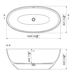 Swiss Aqua Technologies Meda Baignoire ilot autoportante 167x82,3 cm en marbre coulé 309L, sans pieds, blanc (SATME1670):