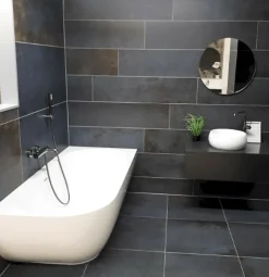 Swiss Aqua Technologies Nelly 175x82 cm Baignoire droite Autoportante orientation droite en marbre coulé, Blanc (NEL1700P)* Baignoire Droite
