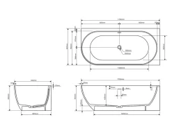 Swiss Aqua Technologies Nelly 175x82 cm Baignoire droite Autoportante orientation droite en marbre coulé, Blanc (NEL1700P)* Baignoire Droite