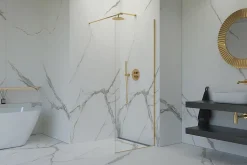 Swiss Aqua Technologies Walk-in 120x200cm Paroi en verre Crystal Glass 8 mm anticalcaire, avec bras et profilés or* Paroi De Douche